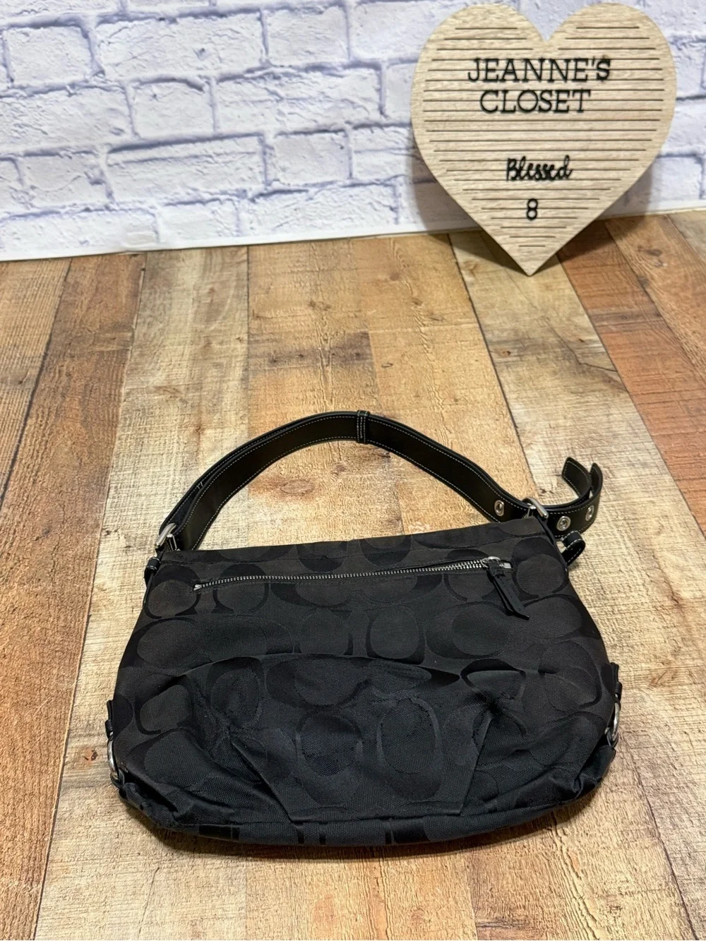 COACH F15067 Signature Duffle Logo Crossbody Bag Top Zip Black